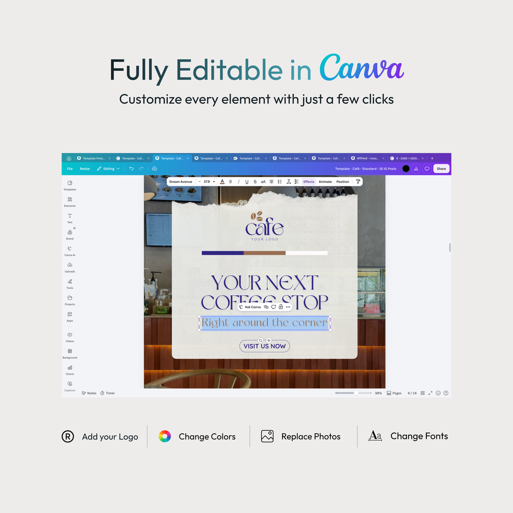 Café Social Media Canva Template Kit – Standard